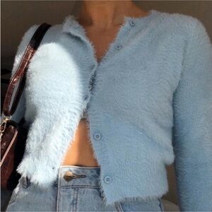 Princess Polly Light Blue Fuzzy Women's Sweater/Cardigan